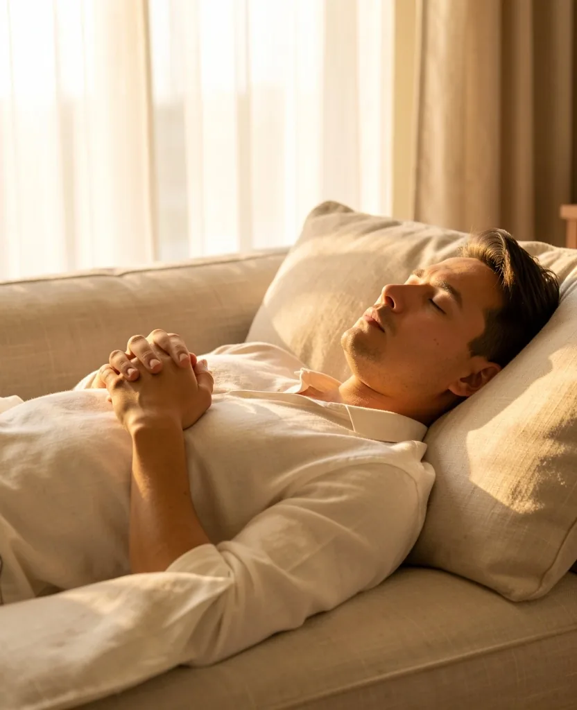 Člověk v relaxační pozici v klidném prostředí
